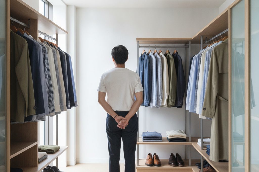 クローゼットで洋服を選ぶ男性の後ろ姿