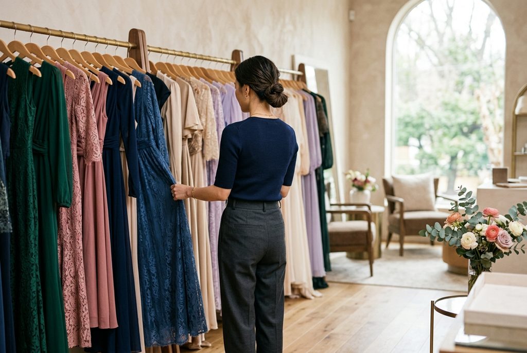 レンタルドレスを選ぶ女性の背中