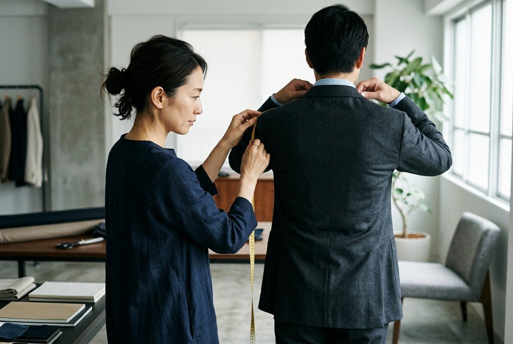 サイズを確認する男性と女性の手