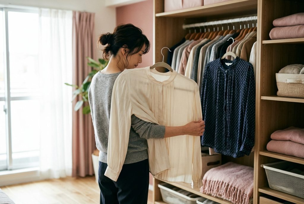 クローゼットで服を吟味する女性の後ろ姿