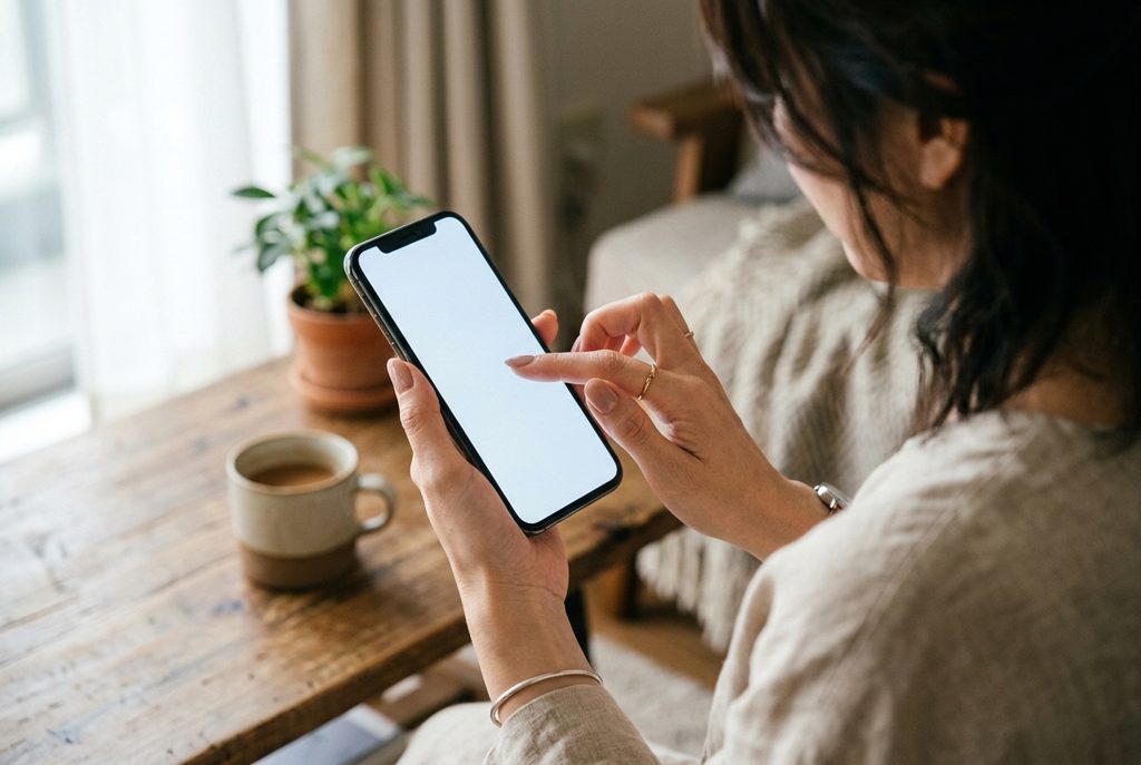 スマートフォンを操作する女性の手元