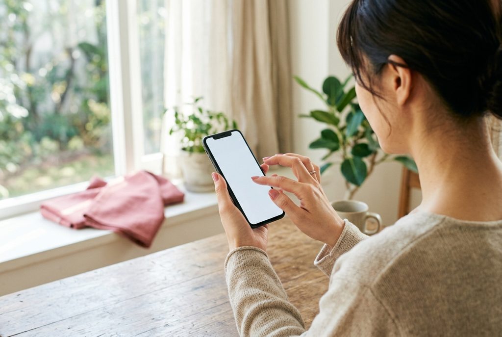 スマートフォンを操作する女性の手元